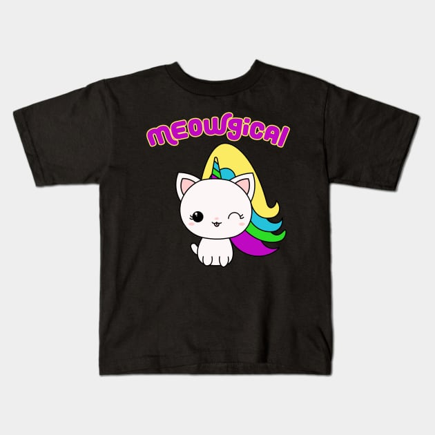 Meowgical Unicorn Magical Cat Kids T-Shirt by charlescheshire